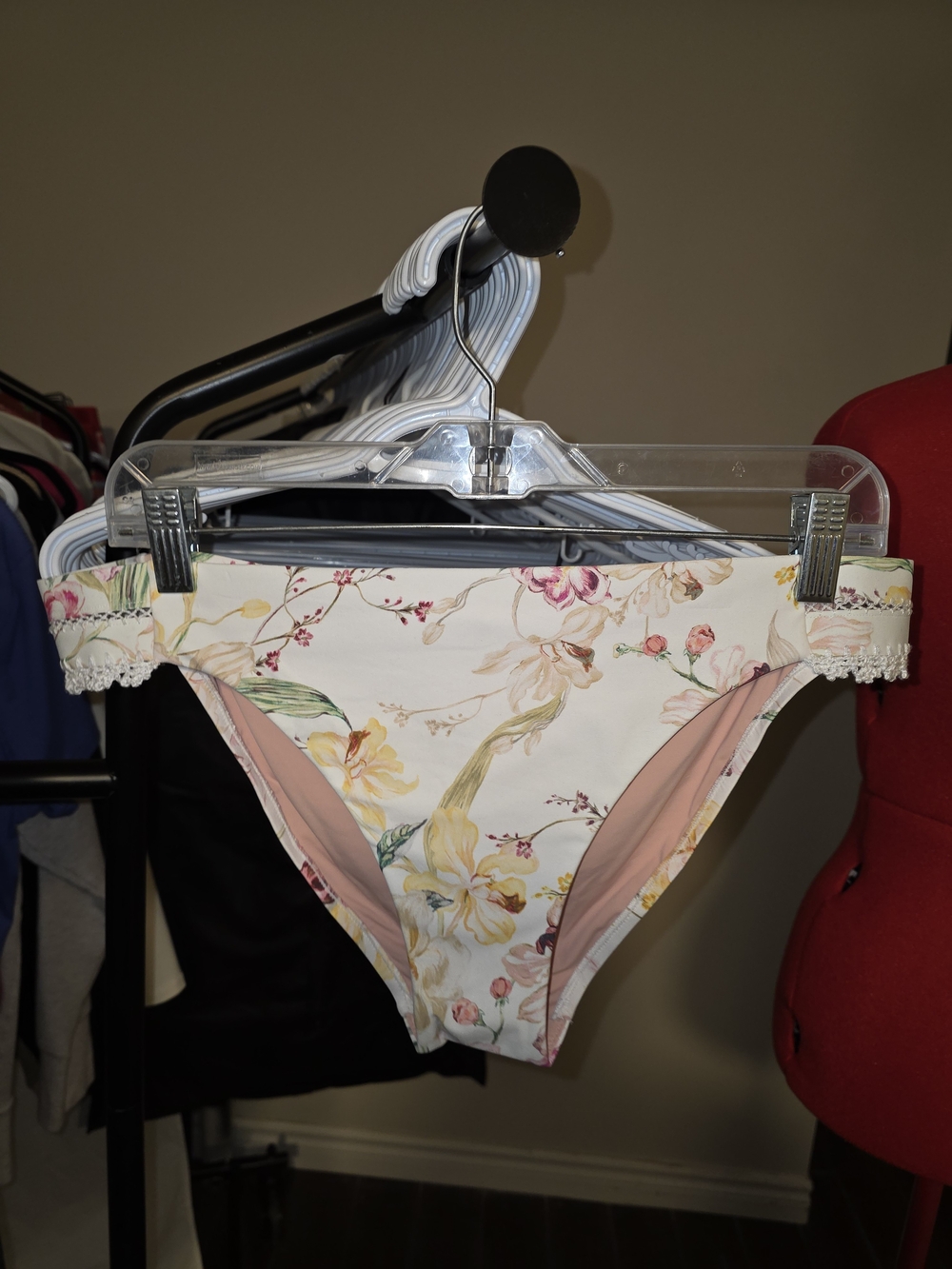 Monte & Lou Floral Bikini Bottoms in Cream with Pink & Yellow Flowers